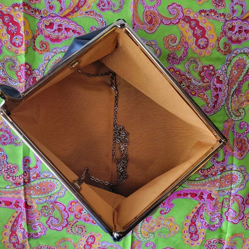 Vintage Etra Blue Leather Clutch Handbag ~ Purse ~ MCM ~ Hidden Chain Strap